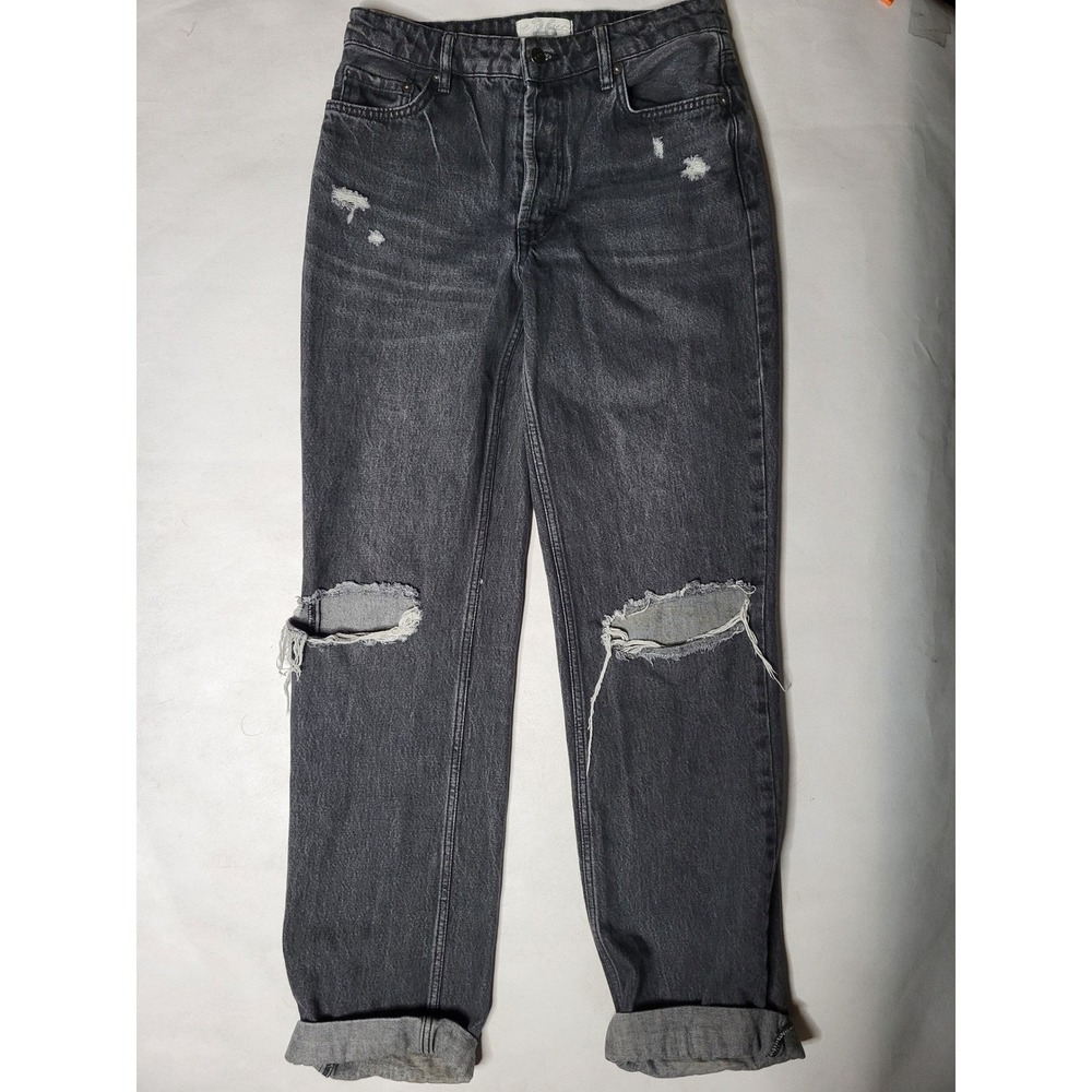Free People We The Free Womens Distressed Straight Leg Jeans Black Size 27